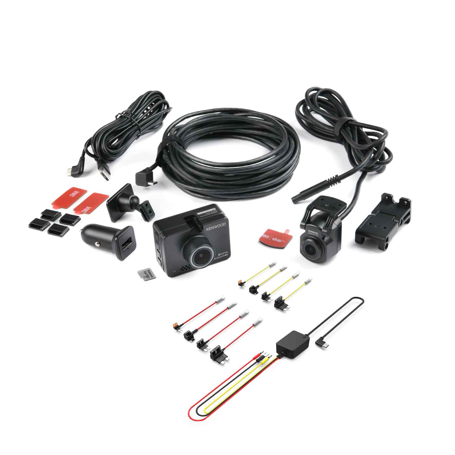 DRVA510R11CA EV/Hybrid Vehicle 2K Wide Quad-HD Front & Full-HD Waterproof Rear-View Dash Cams, Auto Stop/Start Hardwire Kit Bundle