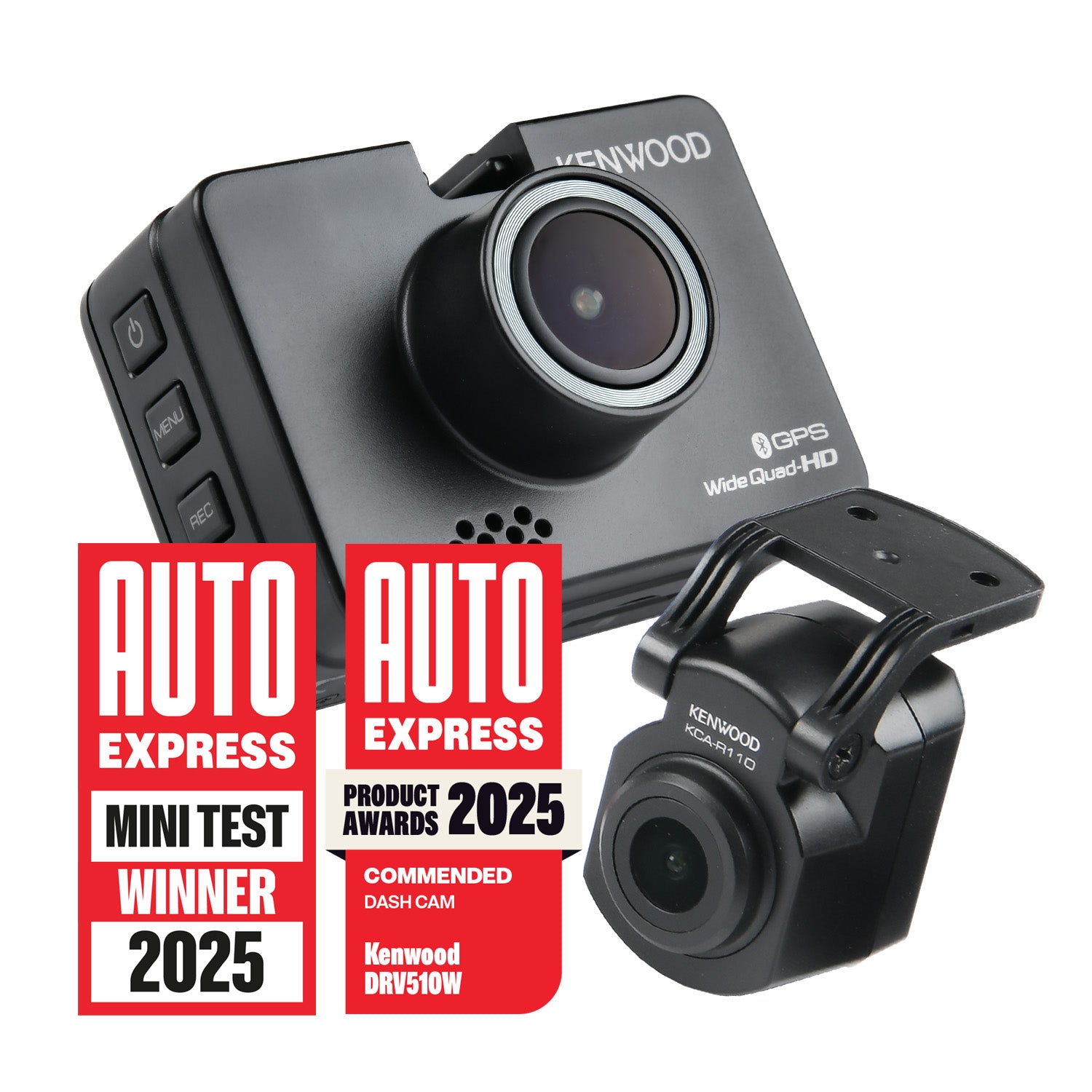 DRVA510R110 2K Wide Quad-HD Front & Full-HD Waterproof Rear-View Dash Cam Bundle Incl 32GB SD-Card