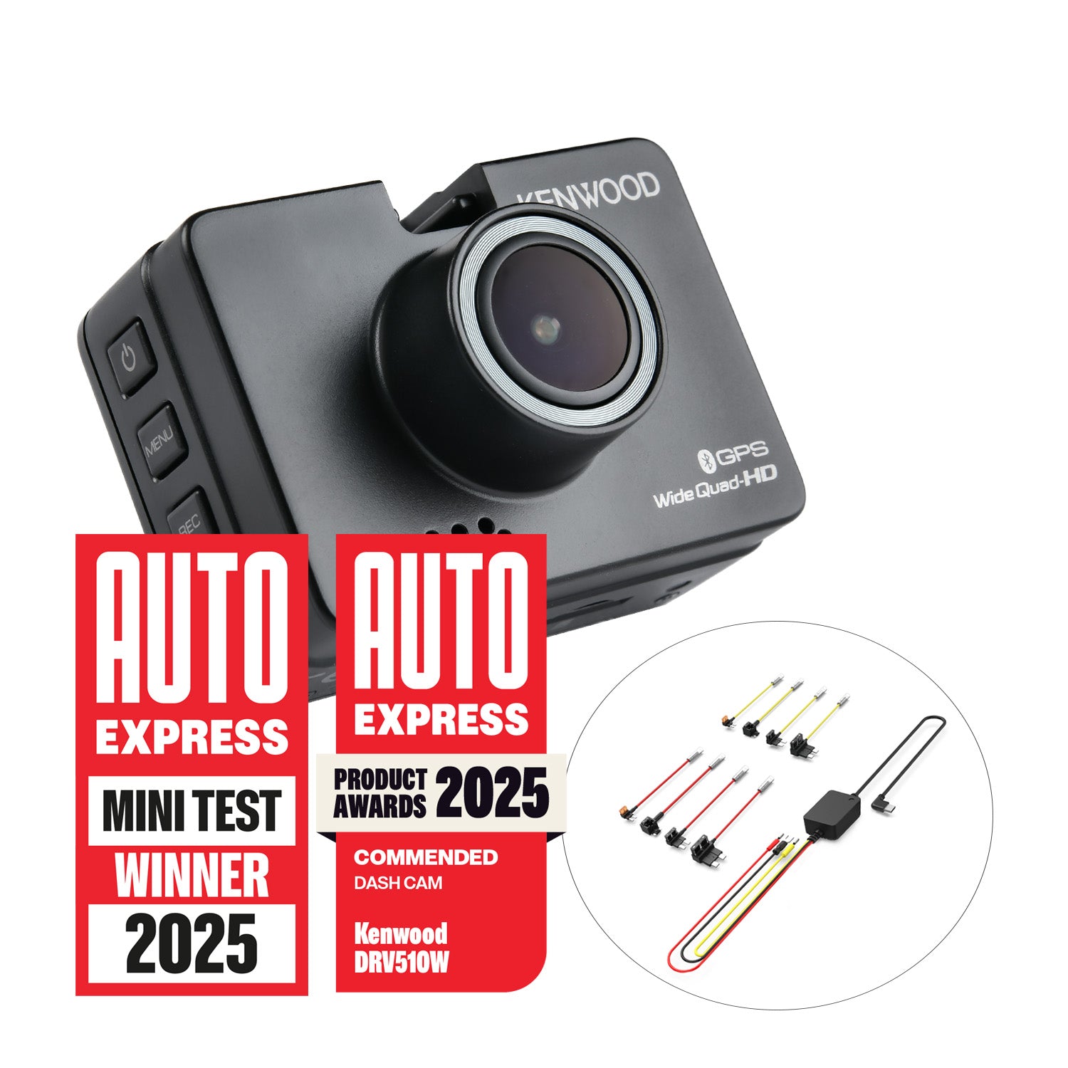 DRVA510WCA EV/Hybrid Vehicle - Compact 2K Wide Quad-HD Dash Cam, Auto Stop/Start Hardwire Kit, 32GB SD-Card Bundle