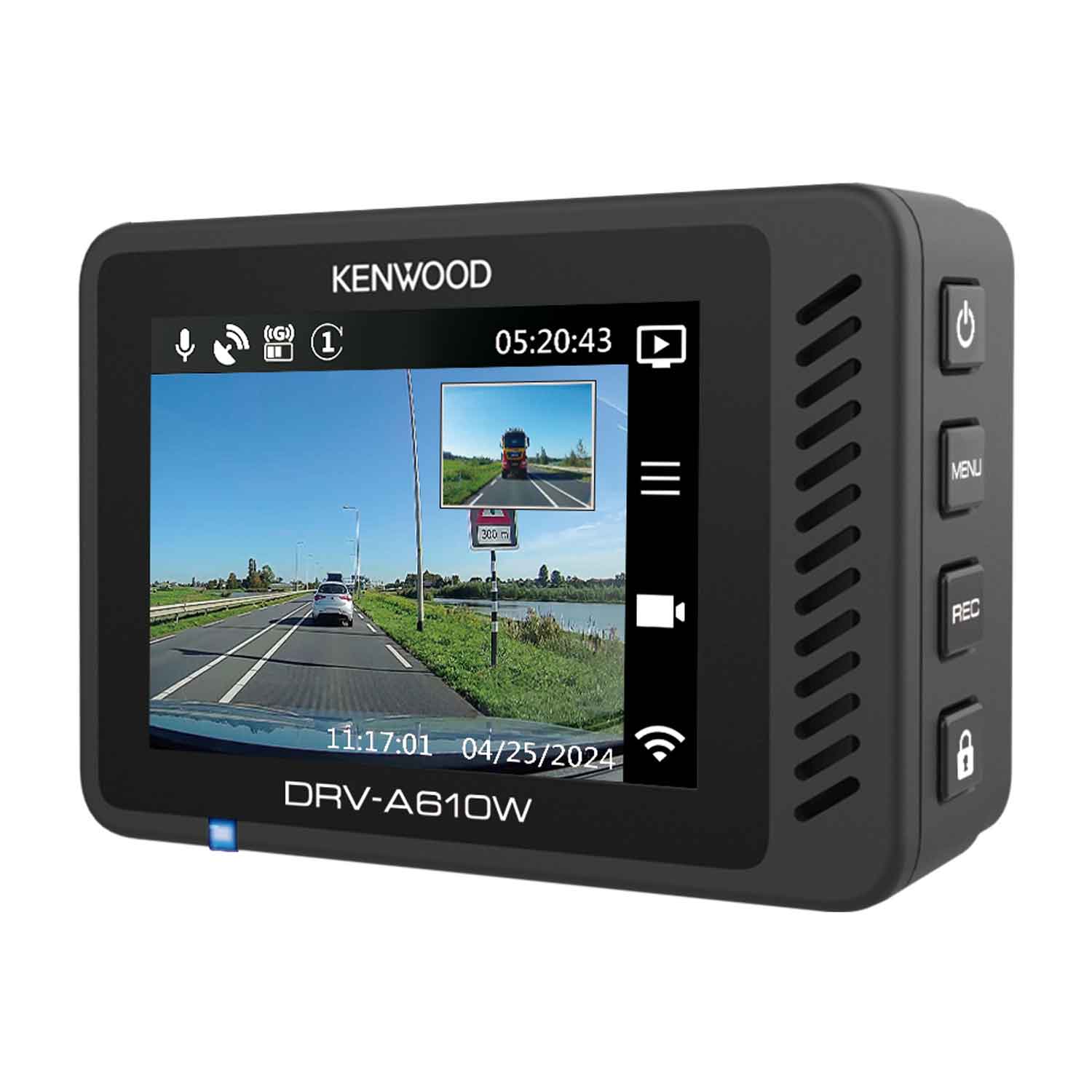 DRVA610R210 front & rear dash cam bundle - DRV-A610W display