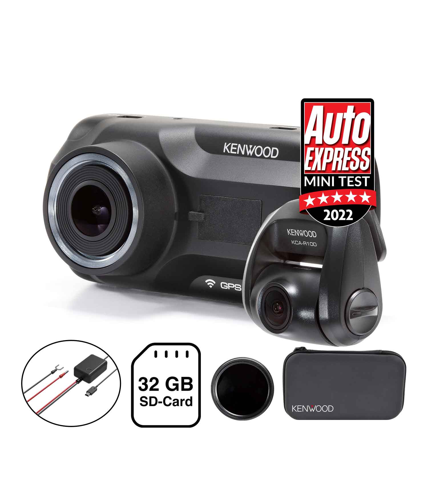 501 Pro Drive KENWOOD bundle Dash cam DRV-A501W, rear view camera, hardwire kit, sd-card, polarised filter