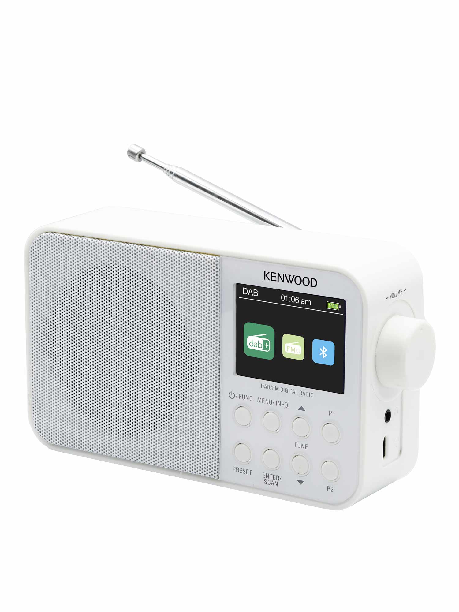 CR-M30DAB-W KENWOOD portable DAB Radio with Bluetooth Audio Streaming angled view