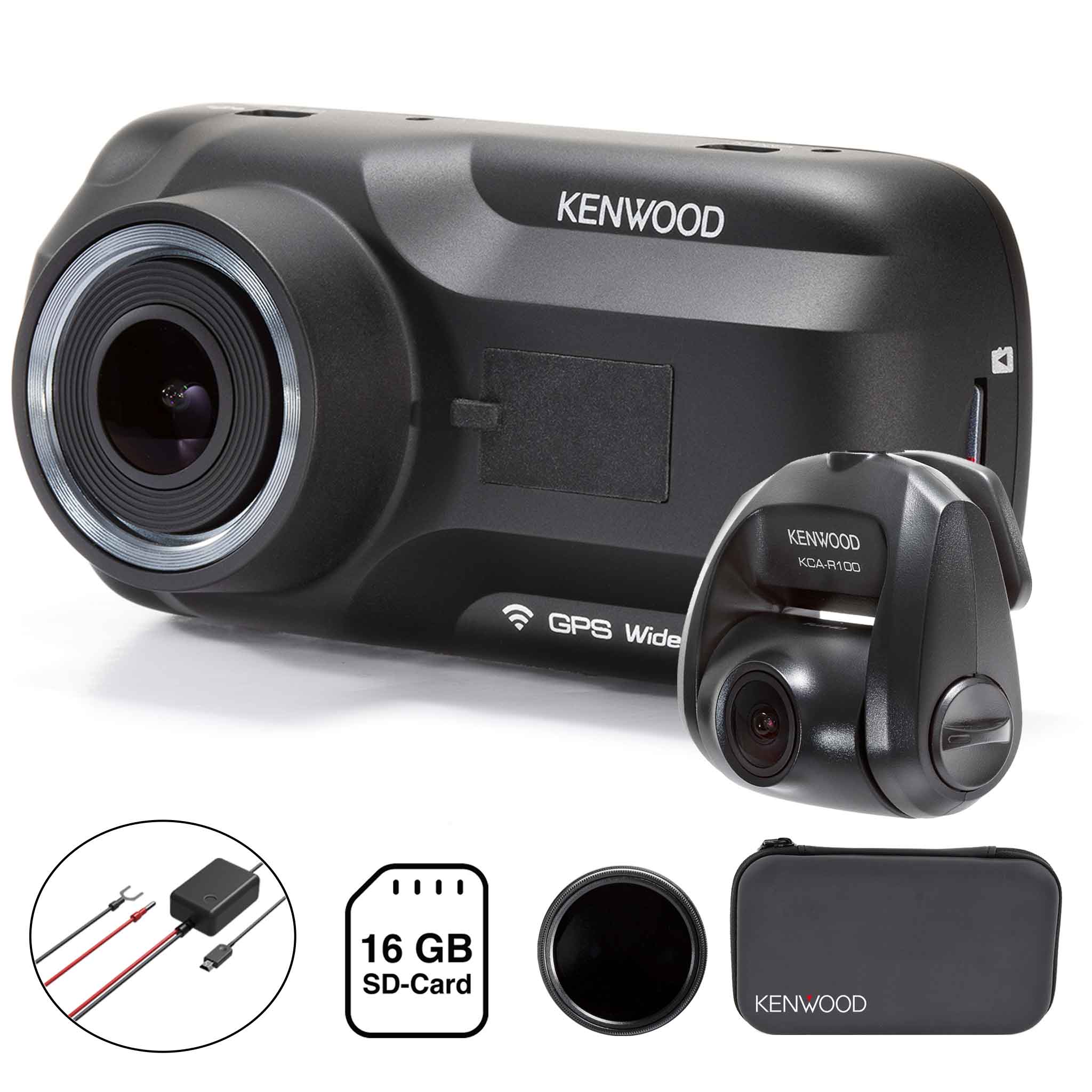 DRV-A501W KENWOOD dashcam, KCA-R100 rear view camera, award, poarised filter, sd-card