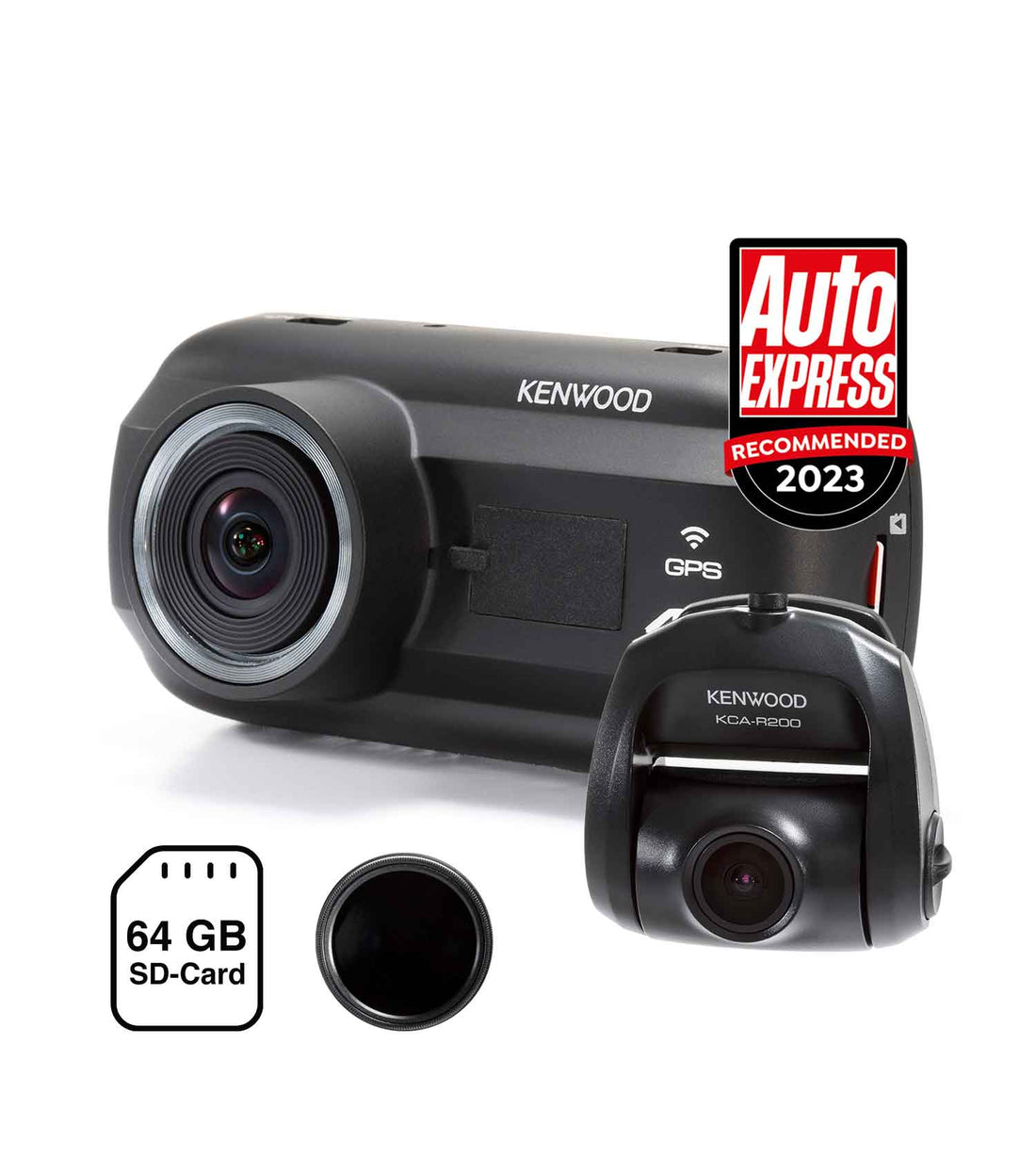 DRV-A601W KENWOOD dashcam, rear view camera, polarised filter lens &amp; sd-card